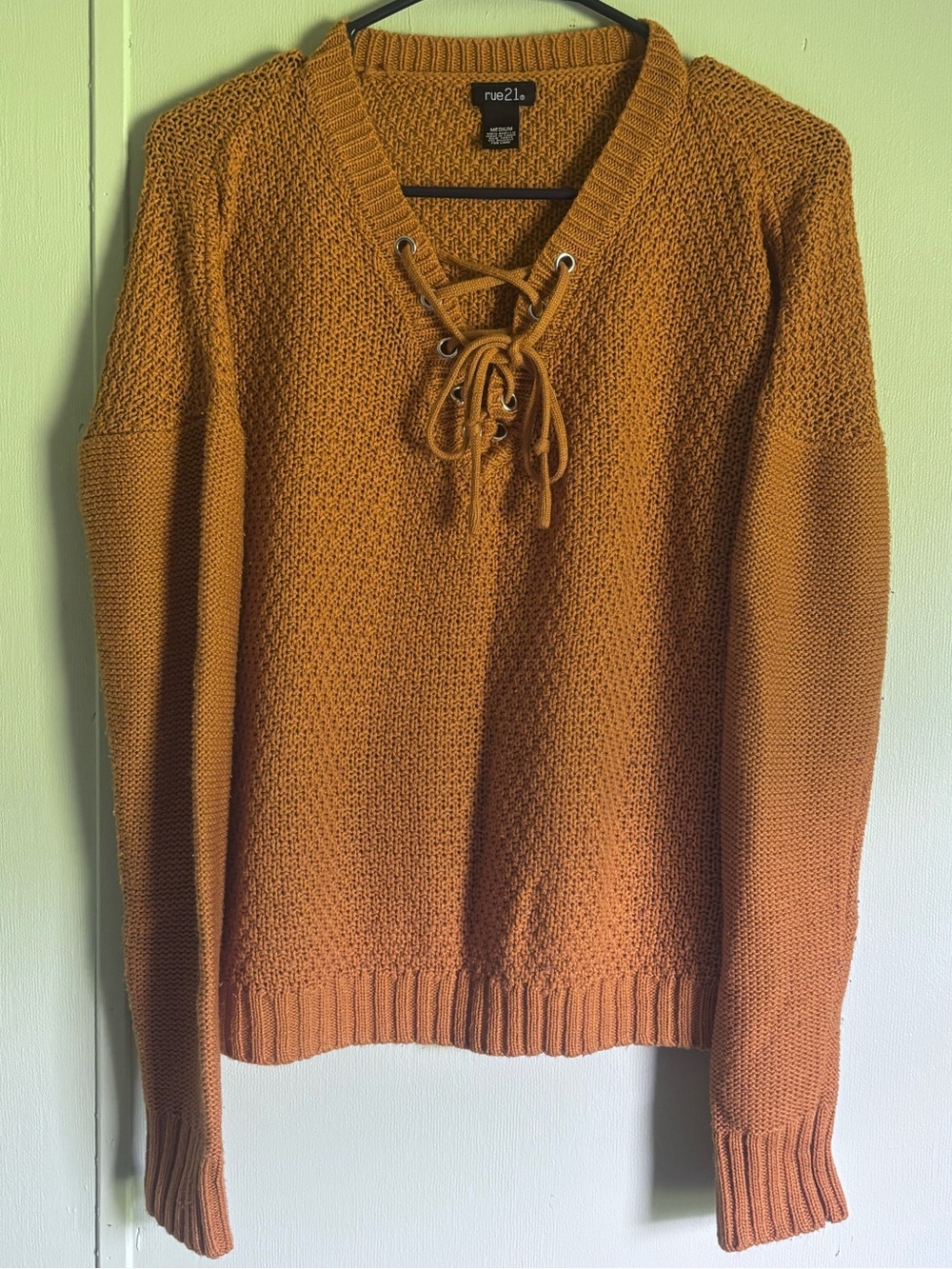 Rue21 Lace-Up Knit Sweater Medium – Mustard Brown